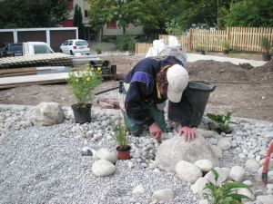 An der Arbeit|Teich|Kundengärtner Fiore|Neuendorf